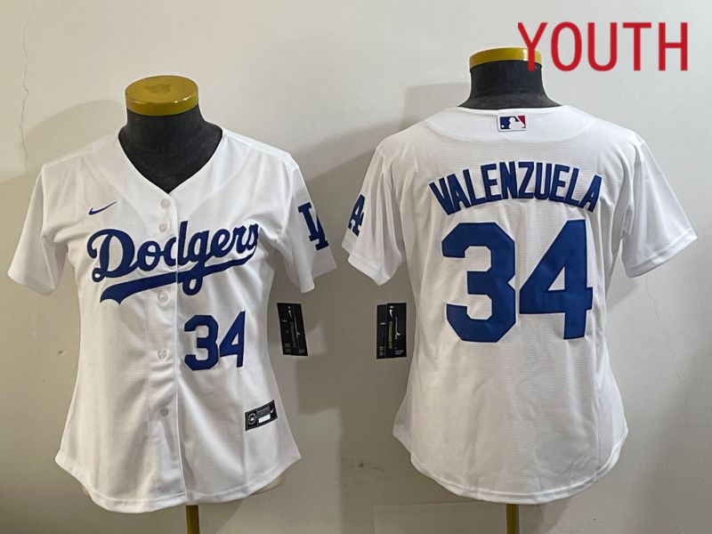 Youth Los Angeles Dodgers #34 Valenzuela White Game 2024 Nike MLB Jersey style 11204->youth mlb jersey->Youth Jersey